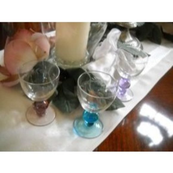 3 Hand Blown Hand Made Multi Pastel Colored Etch Sherri Sifter Brandy Glasses - Picture 1 of 7